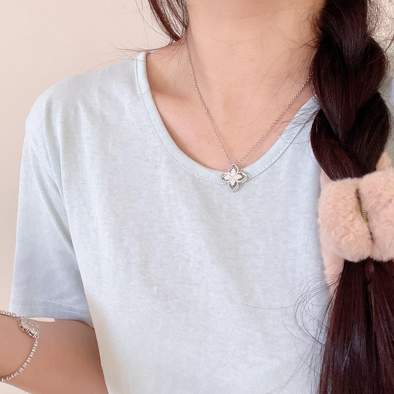 Diamond Four-Leaf Clover Necklace Women'S Niche Light Luxury Hollow Four-Leaf Flower Collarbone Chain