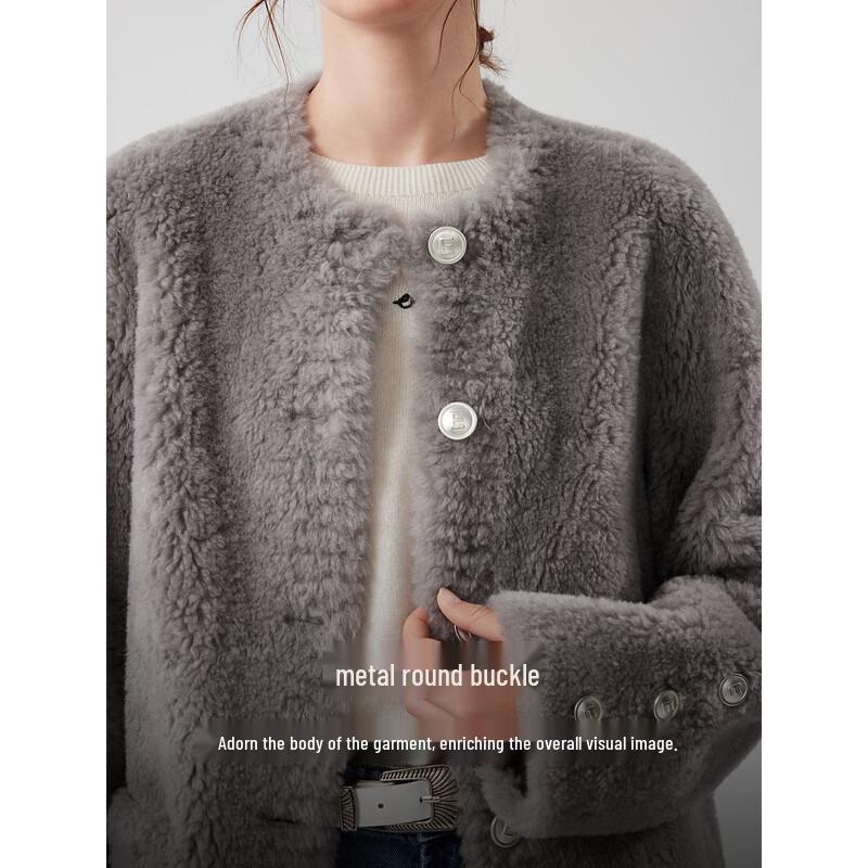 ELLE Grey Wool Blend Plush Short Jacket