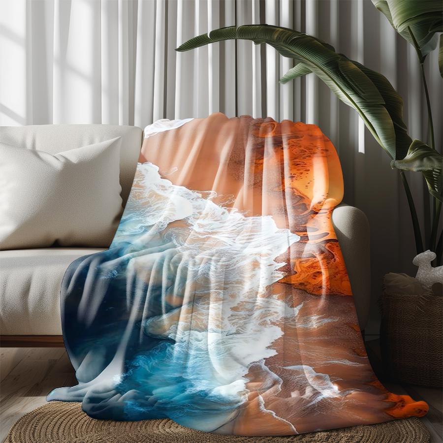 Ocean & Desert Pattern Microfiber Flannel Cover Blanket Bedroom Living Room Sofa Soft And Comfortable Home Decoration