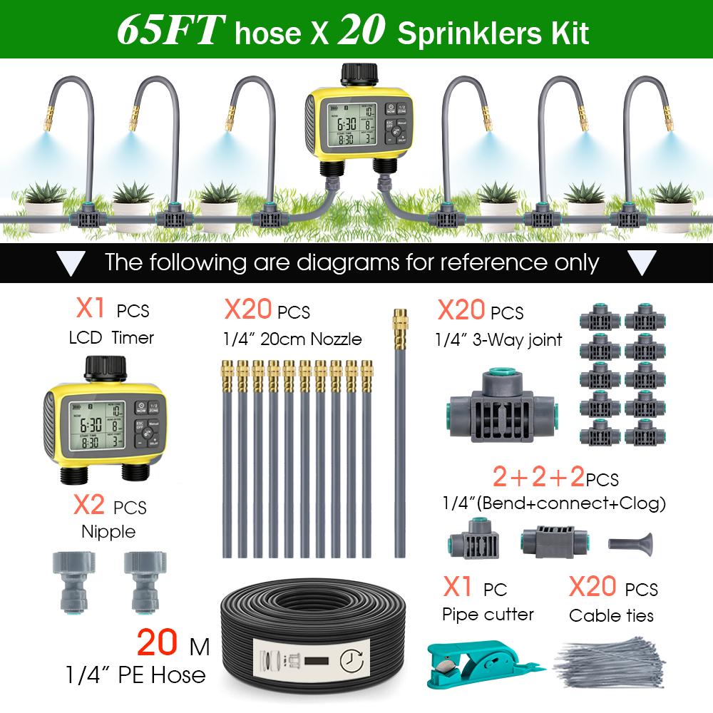 Gardening Intelligent LCD Dual Zone Independent Water Timer Atomization Cooling System Kit Courtyard Automatic Watering Program