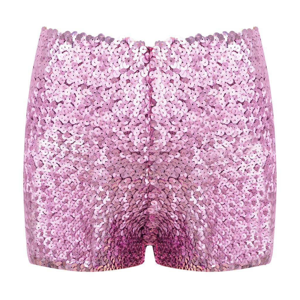 Kids Boys Girls Dance Shorts Shiny Sequins Solid Color Good Elastic Waist Stage Performance Athletic Wear