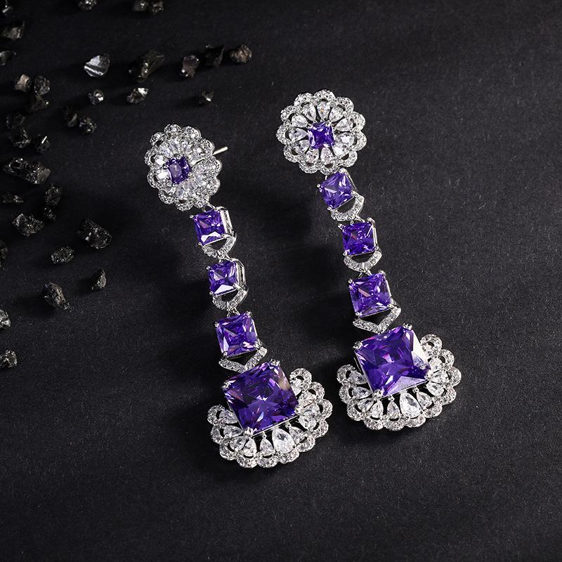 

1Pair Tassel women s inlaid asymmetrical geometric daily port style blue wheat ear earrings фіолетовий