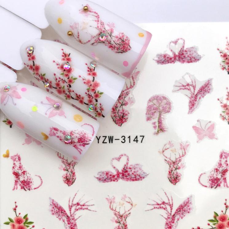 1 Sheet Flower Series Nail Art Water Transfer Sticker Full Wraps Deer Lavender Tattoo Flamingo Nail Tips DIY Decals Decoration