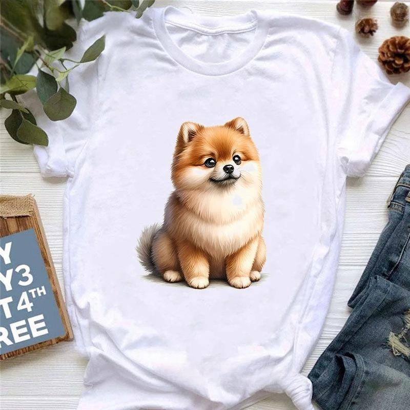 Watercolor Pomeranian Animal Printed T Shirt Girls Harajuku Kawaii Clothes Summer Fashion T-Shirt Women Casual Tshirt Femme