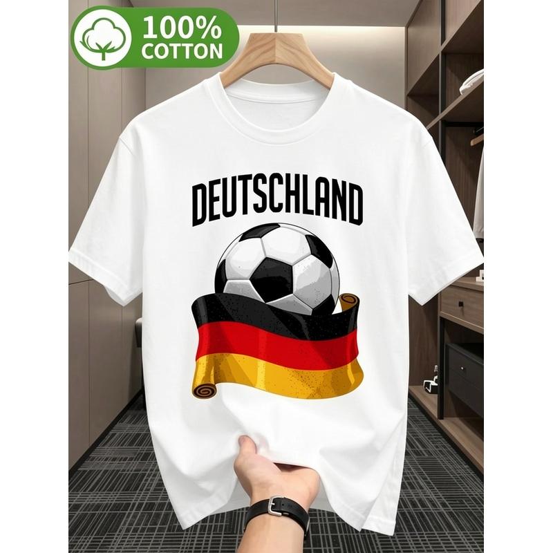 Men' Germany National Soccer T-Shirt - 100% Cotton German Football Shirt with & National Colors for Training, Fan Apparel, -Fit Casual Wear