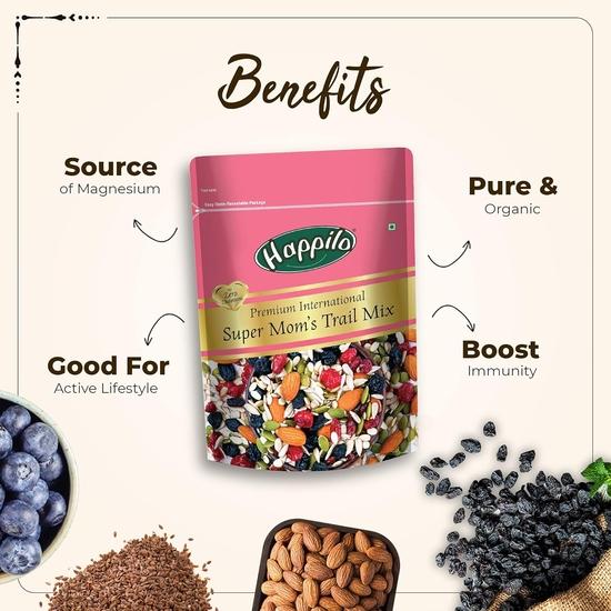 Happilo Premium International Supermom Trail Mix 325g| Roasted Almonds, Pumpkin, Flax & Watermelon Seeds, Dried Cranberries| Superfood Mix Snack