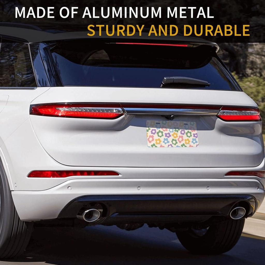 Vintage Groovy Flowers License Plate Novelty Decoration Car Front Vanity Tag Metal Aluminum for Car, Truck, RV, Trailer 6 X 12 Inch Standard Size (4