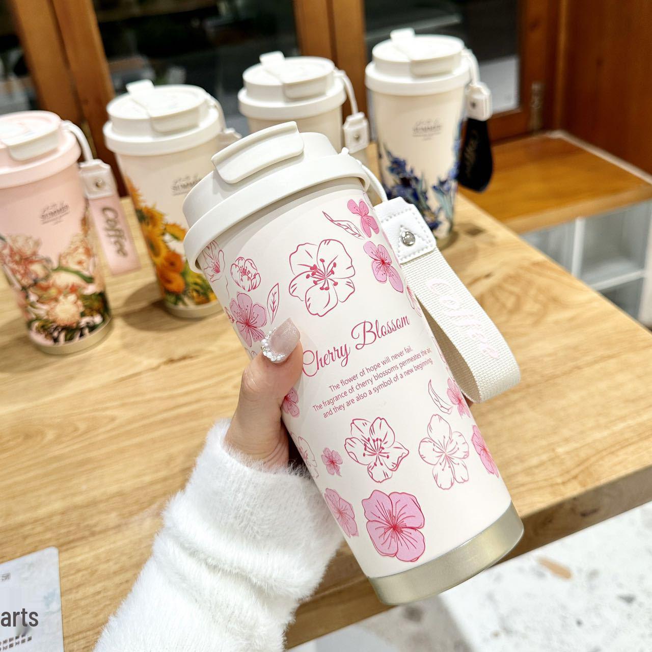 

Summer Garden Insulated Stainless Steel Coffee Cup with Straw - Portable and Stylish for Women 500ml