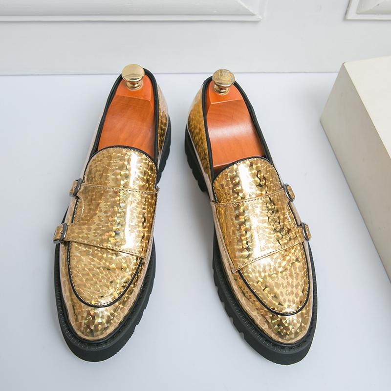Fashion Fashionable Gold Thick Soled Double Button Loafers Casual Leather Slip on Breathable Soft Bottom Walking Shoes Designer Driving