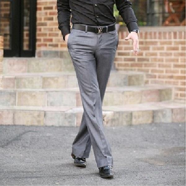 Pantalones casuales rectos de pierna ancha para hombre, estilo británico, pantalones de traje con micro-solapa para hombre