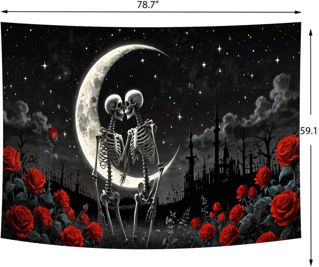 Skull Tapestry Gothic Black and White Romantic Constellation Skeleton Tapestry Abstract Psychedelic Wall Hanging Headboard for
