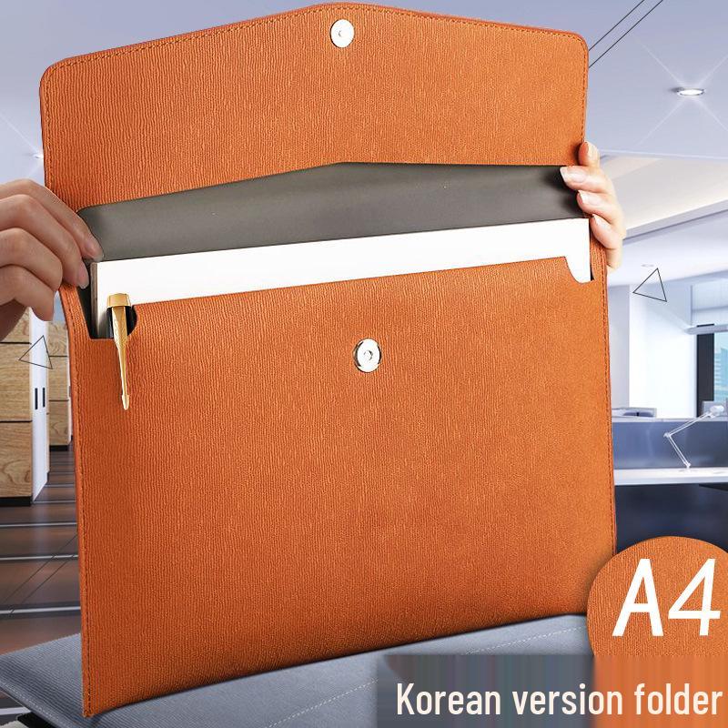 A4 Leather Korean Style Large Capacity Magnetic Snap File Folder