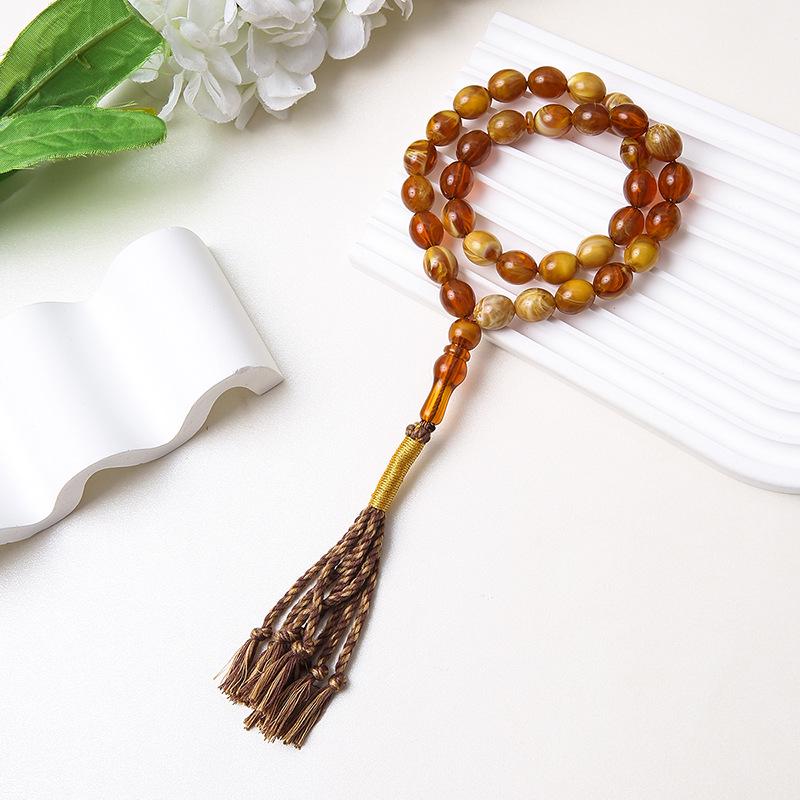 Handheld 45-Bead Muslim Rosary Tassel Bracelet - Middle Eastern Islamic Prayer Jewelry