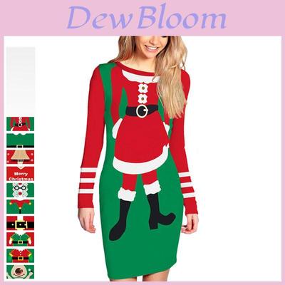 Elegant Womens Knitted Christmas Elf Costume Jumper Dress With Sexy Tight Fit