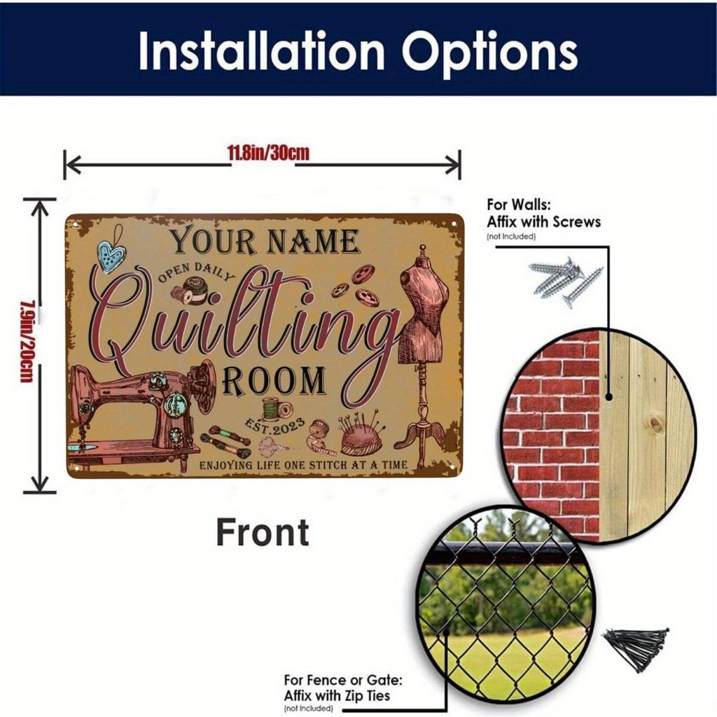 Personalized Custom Metal Sign Vintage Sewing Room Wall Decor Quilting Studio Tin Plaque