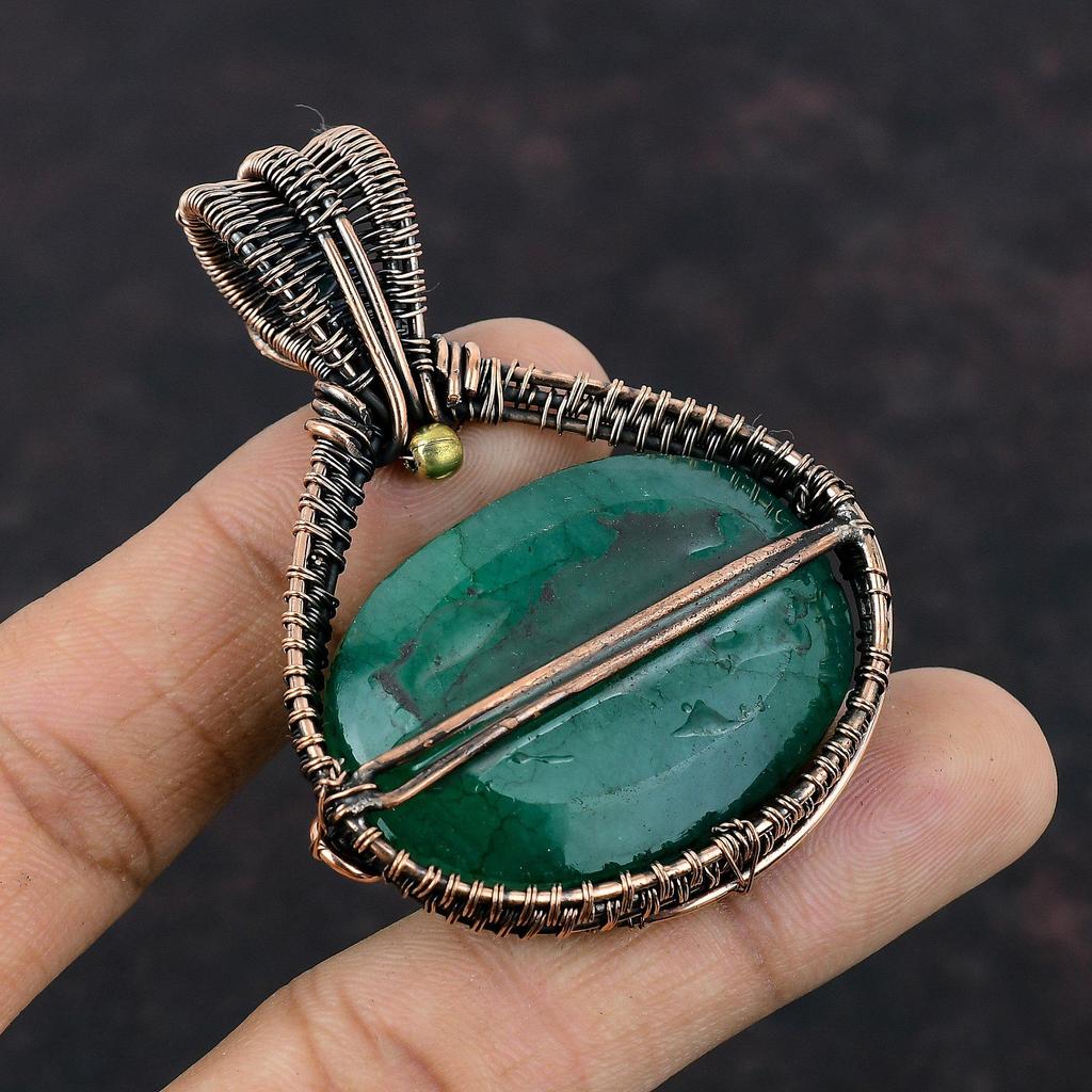 Faceted Zambian Emerald Pendant Copper Wire Wrapped Gemstone Jewelry Chrome Diopside Pendant Handmade Jewelry Gift For Mother Copper Pendant