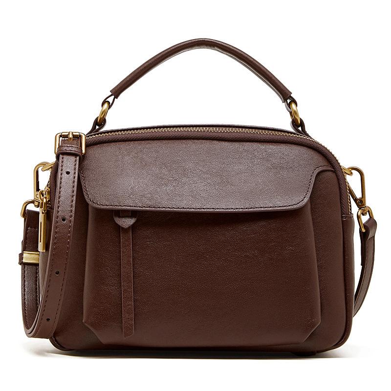 Genuine Leather Fashion Boston Bag Women S Retro First Layer Crystal Vegetable Tanned Cowhide Portable Messenger Bag Trendy Shoulder Women S Bag 231017 9090₽