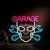 Skull Garage Neon Sign LED Wall Art for Man Cave, Motorcycle Shop Decor Bar Lighting Dimmable USB Powered Rome Decorate