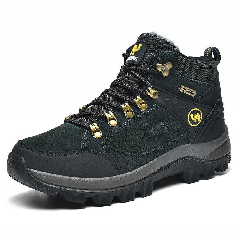 Men Winter Outdoor Sports Sneakers Leather GenuineLeather Classic Boots Genuine Man Fur Plush Snow Shoes Warm Ankle Hiking Footwear