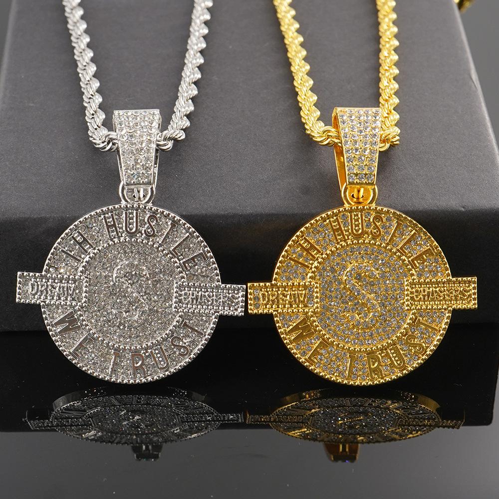 Euro American New Dollar Letter Round Pendant Euro American Fashion Trend Men and Women Hip-hop 5mm Fried Dough Twists Chain Fashion Jewelry