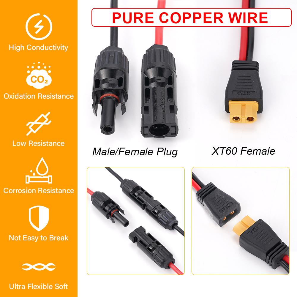 XT60 Female Head Photovoltaic Chain Wiring Solar Panels Charging Cable 6 Meters 12AWG For Car Chargers Solar Generators PCV 6M