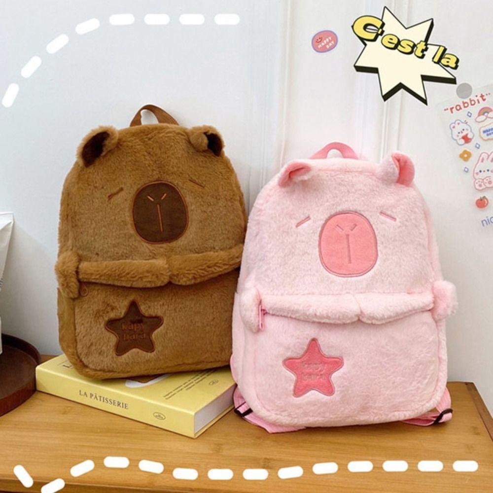 Kawaii Capybara Plush Backpack Large Capacity Shoulder Bag Japanese Cartoon School Bag Boys