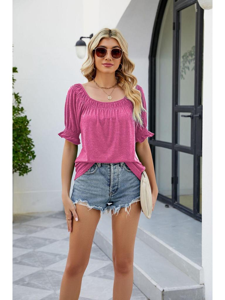 2023 Summer Casual Loose Fit Square Neck Short Sleeve T-shirt