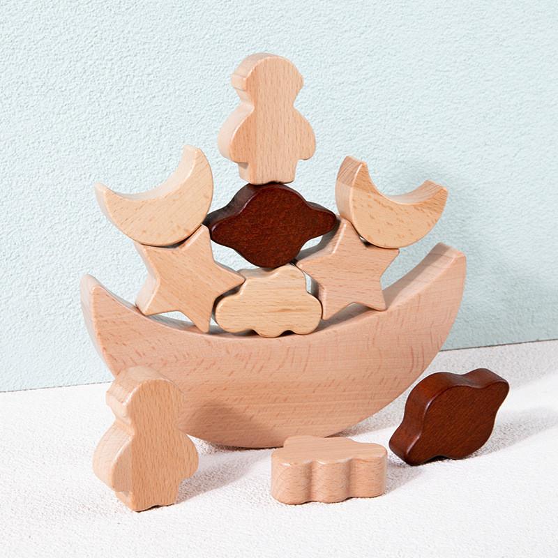 Themed Space Wooden Cognitive Domino Blocks For Children Activities Learning