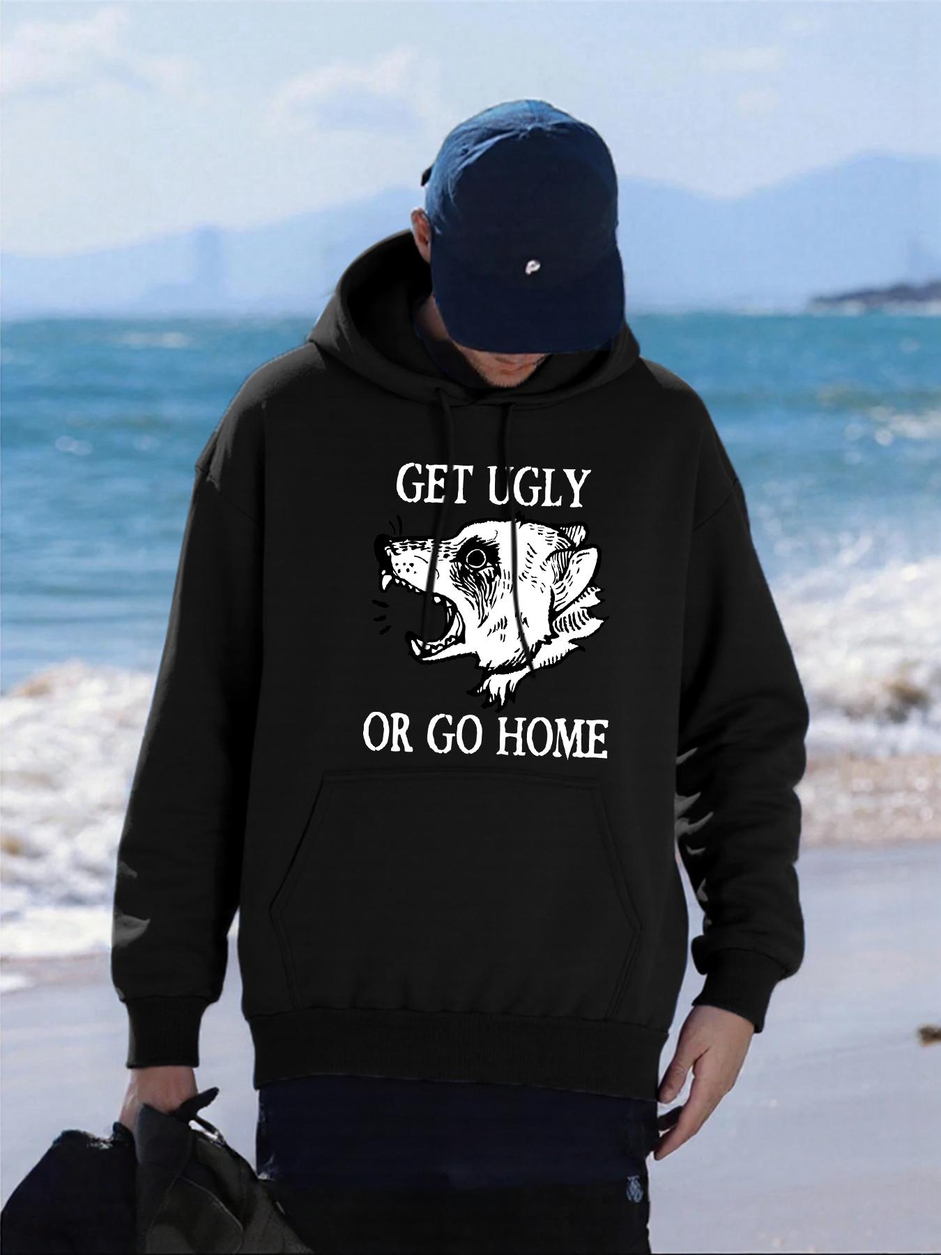 

Get Ugly Or Go Home Raccoon Printing Mens Hoodies Autumn Pocket Hoody Fleece All-Match Hoodie Loose Comfortable Male Sportswear 2XL