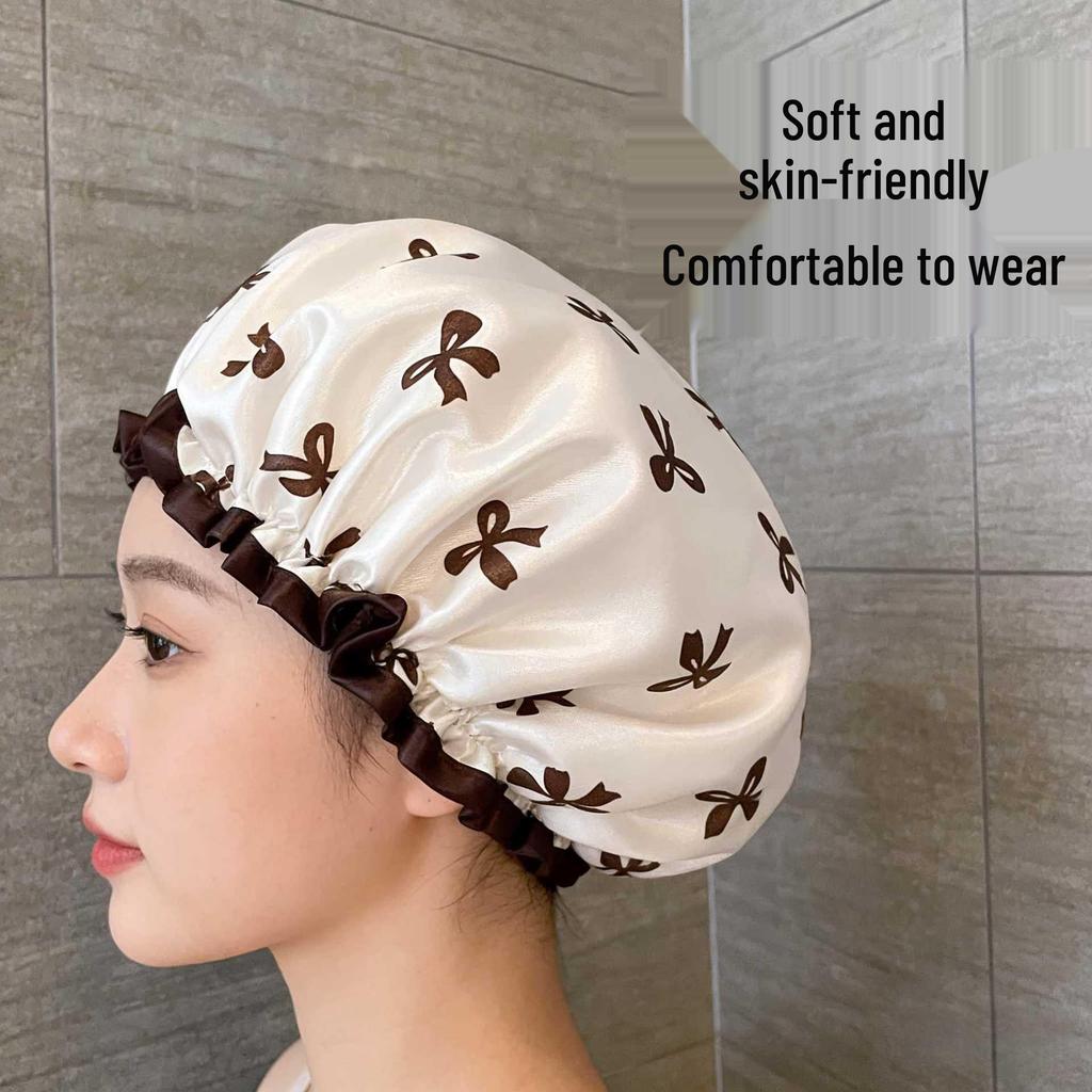 Double-Layer Waterproof Shower Cap: Thick, Dustproof, Oil-Proof Bath Cap for Women