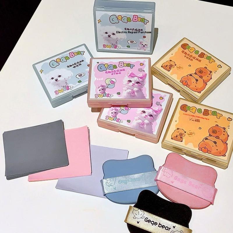 100Sheets Oil Blotting Papers With Case And Makeup Puff Oil Absorbing Sheets Bamboo Charcoal Face Oil Blotting Sheets For Makeup