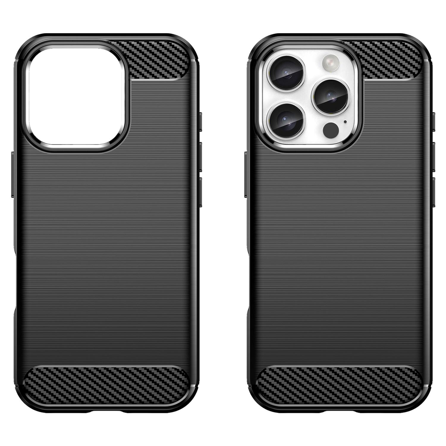 

For iPhone 16 Pro Max Case Carbon Fiber Texture TPU Brushed Phone Cover Blue