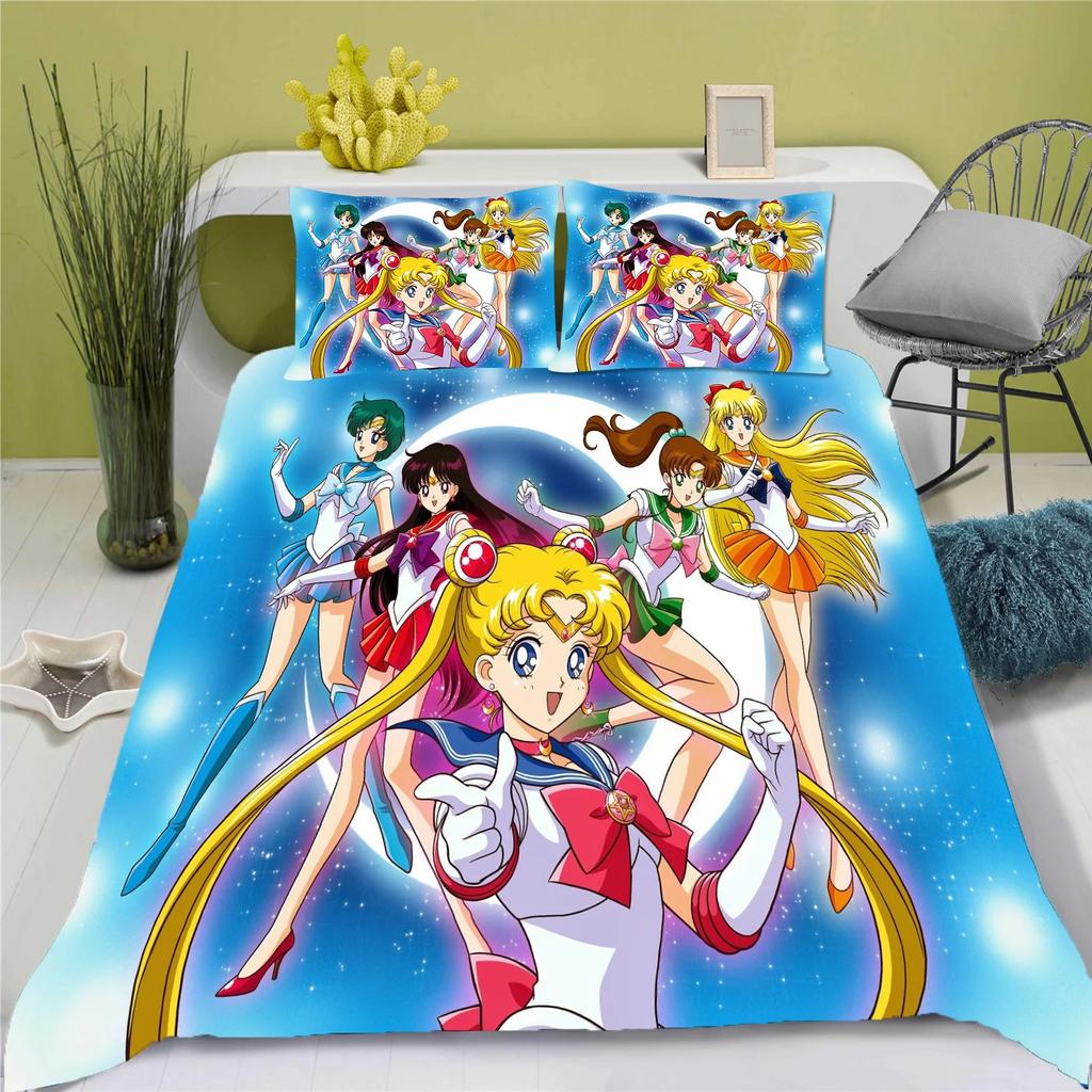 3D Anime posteľná súprava Sailor Moon obliečka na paplón 100% polyester vhodná pre deti a dospelých 3-dielna súprava 1 obliečka na paplón