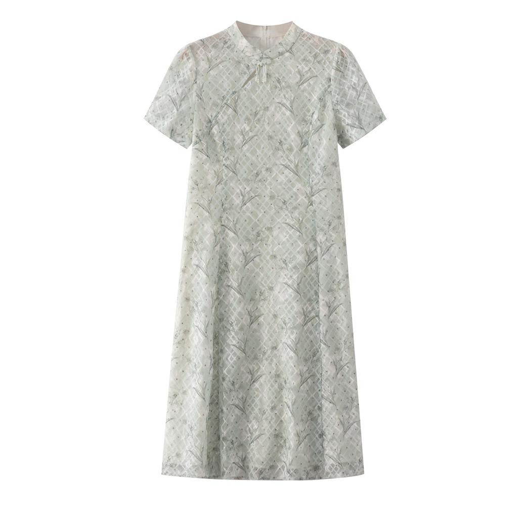 26 year new summer high-end style improved cheongsam Chinese style short sleeved skirt A-line skirt elegant dress skirt