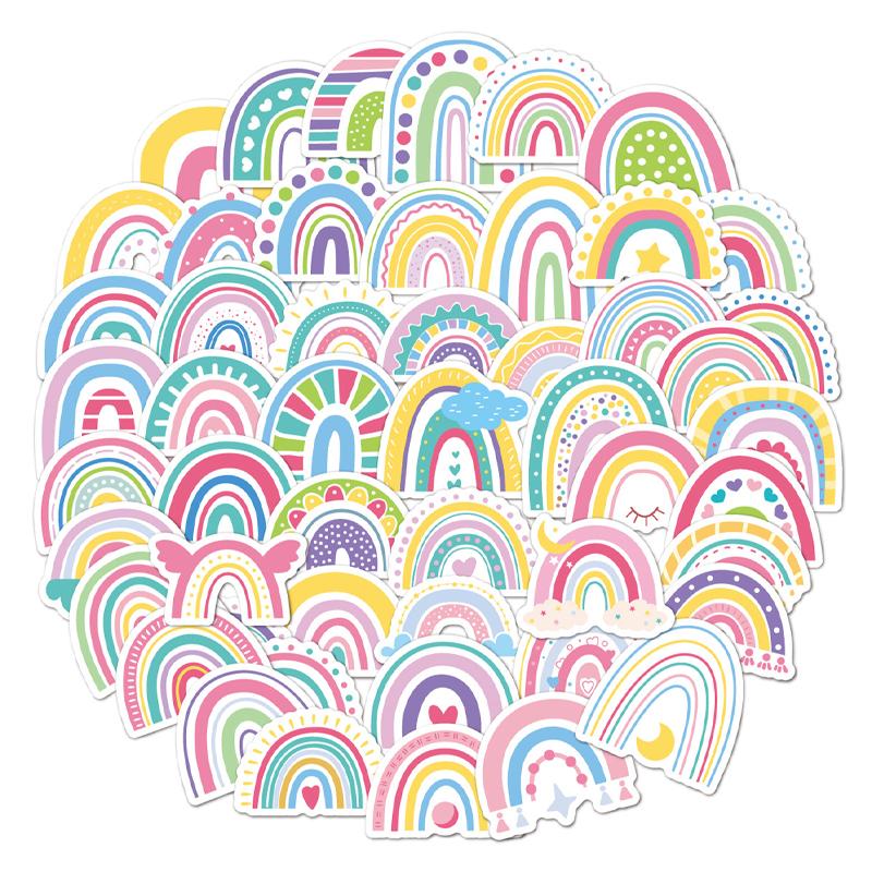 50Pcs Cute Rainbow Stickers Rainbow Waterproof Vinyl Decal Notebook Sticker for Water Bottles Luggage Cup Computer Mobile Phone