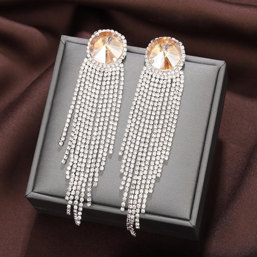 Exaggerated Wind Diamond-Set Fringed Earrings, High-End Niche Design, Exquisite Earrings, Personalized Long Earrings