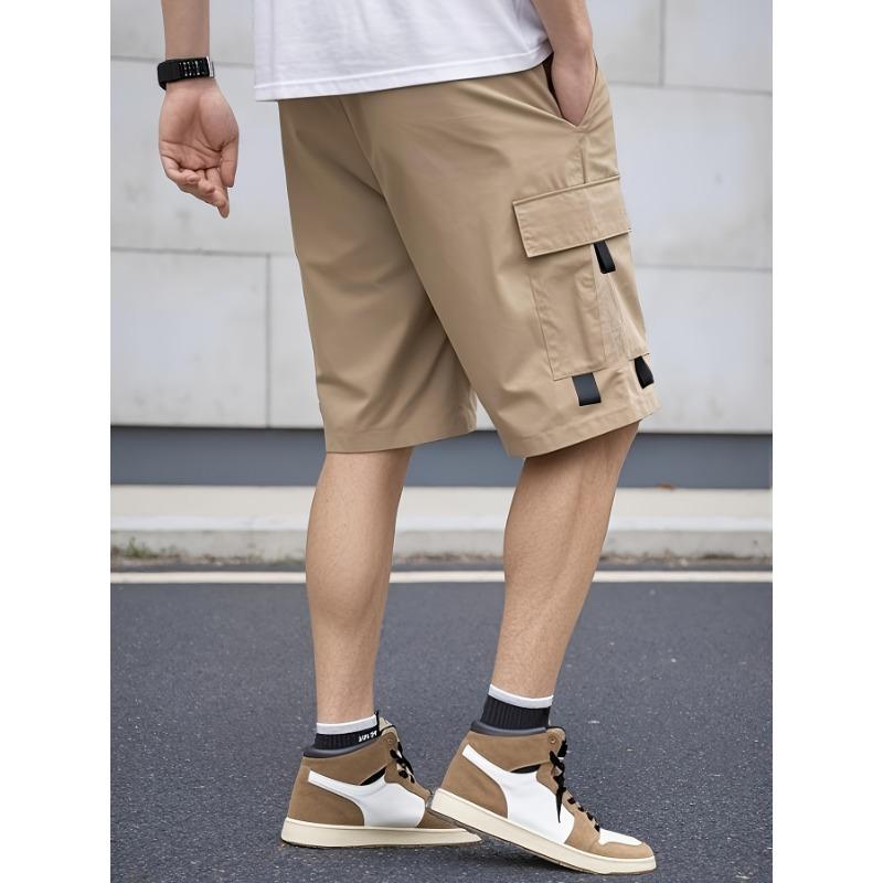 Men'S Summer Multi-Pocket Cargo Shorts, European Size Casual Shorts, Outdoor Sports Shorts, Fabric, Drawstring Waistband