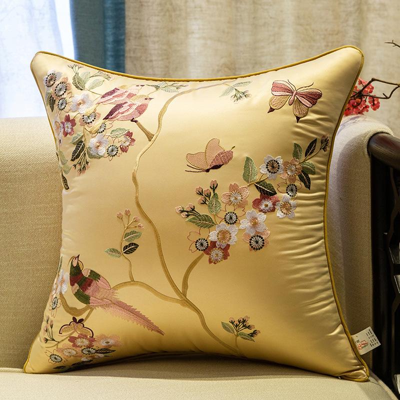 2025 Classical Bedside Backrest Waist Pillowcase Chinese Style Embroidery Pillowcase Flower Bird Living Room Sofa Cushion Cover