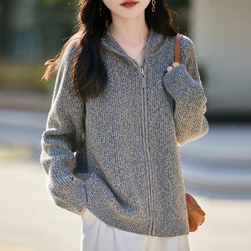 

Floral Knit Wool Cardigan - Women s Loose Long Sleeve Sweater Coat, High-End Autumn/Winter Top L