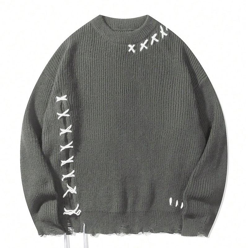 Mens Knit Sweater Loose Fit Round Neck Long Sleeve Casual Pullover Youth
