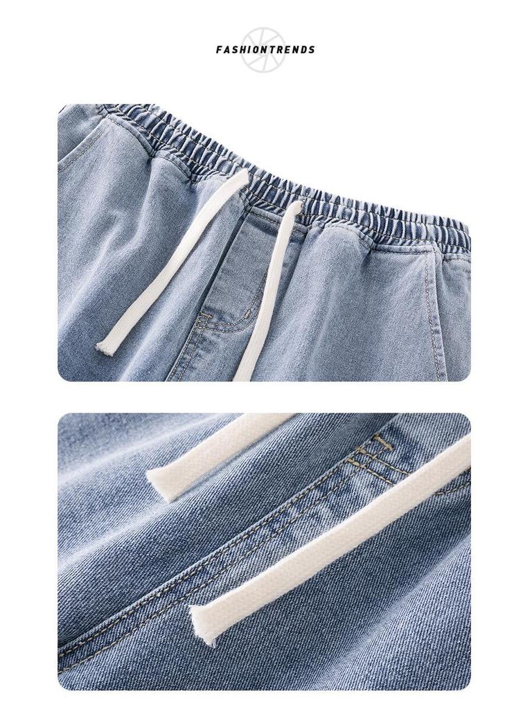 Muxiu Men's Autumn/Winter Loose Straight-Leg Elastic Waist Jeans