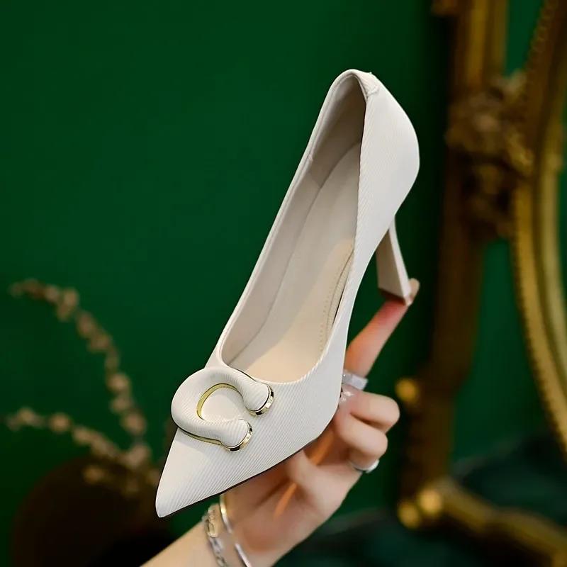 

Fashion Spring Shoes for Women Pointed Toe Thin Heel Women Pumps Genuine Leather High Heels Women s Stiletto Heels Office Ladies Shoes 41 бежевый