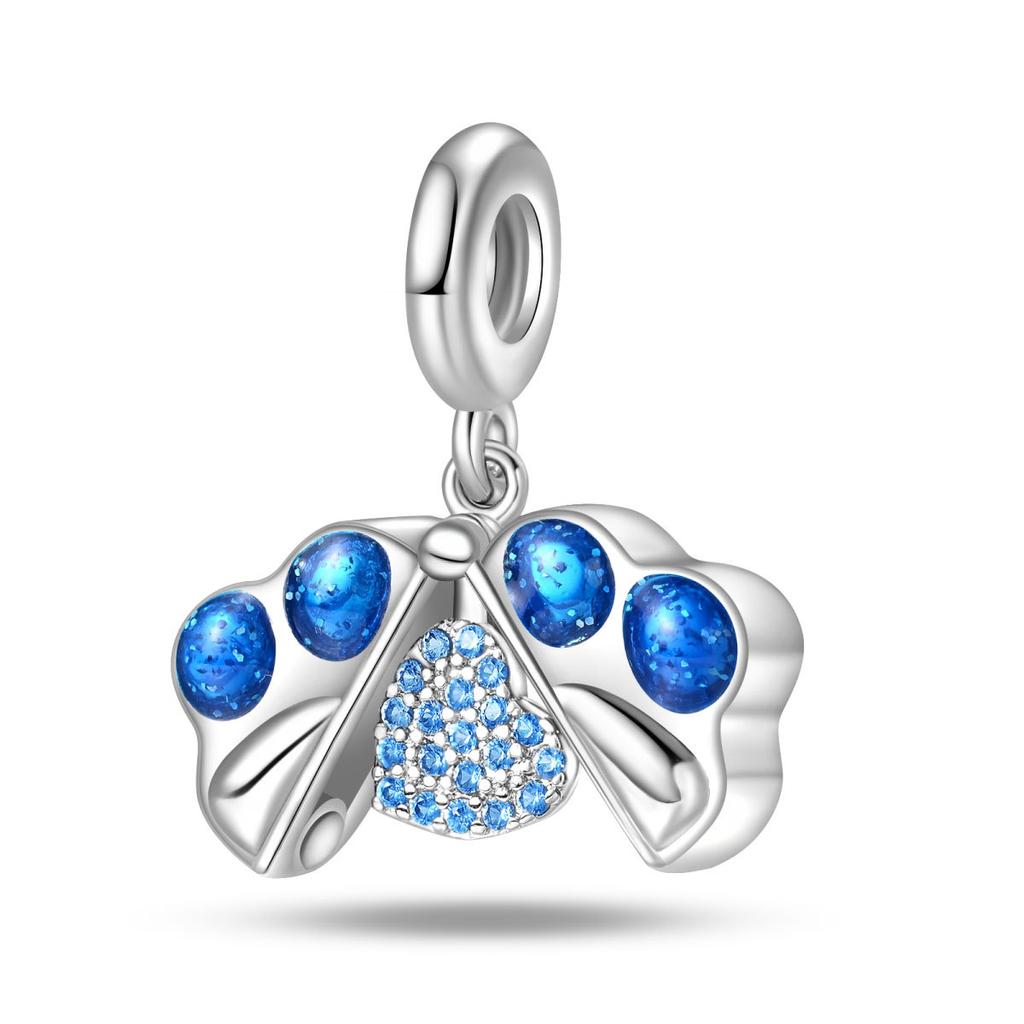 S925 Silver Cat Paw Clover Heart Padlock Pendant Bead Bracelet Charm DIY Jewelry Making Supplies
