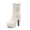Side Zipper Belt Buckle Medium Boots Water Platform Thick Bottom High Heel Boots Knight Boots 40-50 Large Size Boots