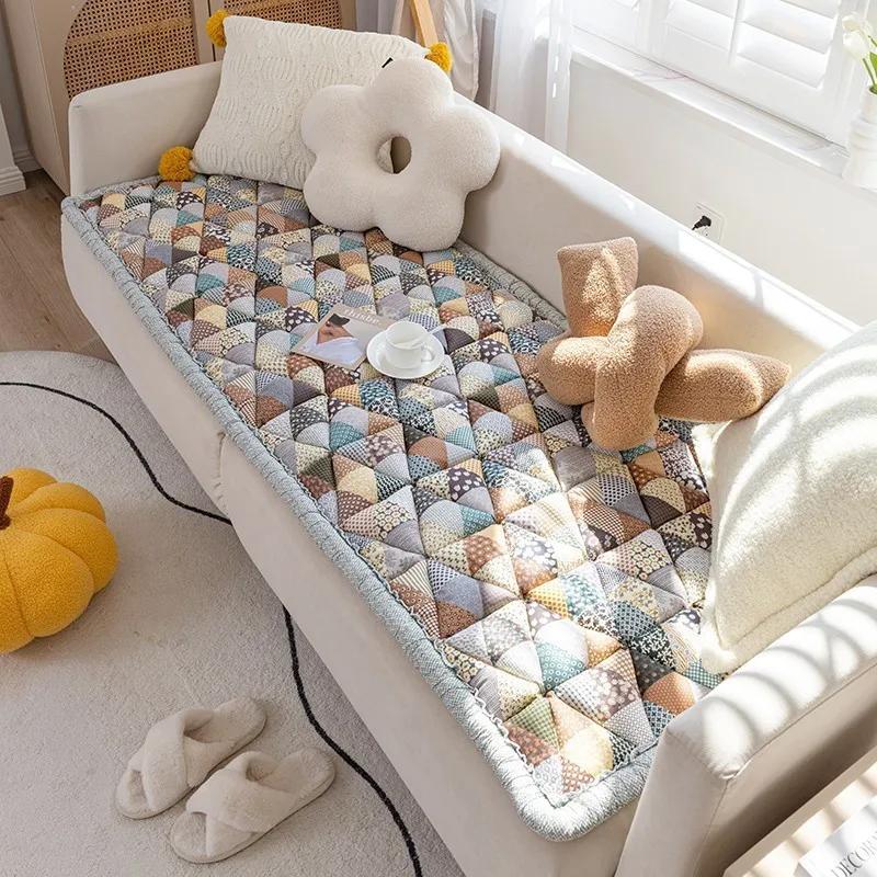 New Pure Cotton Non-slip Sofa Cushion Retro Pastoral Style Sofa Cushion Colored Anti Slip Thickening Anti Cat Scratch Sofa Cover