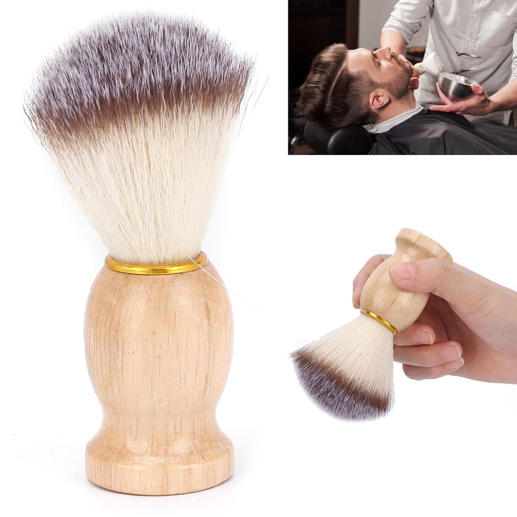 Men's Shaving Brush Soft Nylon Wool Solid Wood Handle Facial Beard Cleaning Grooming Shave Tool