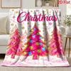 Pink Glitter Christmas Tree Print Throw Blanket, Star Snowflake Xmas Letter Holiday Home Sofa Throw Blanket