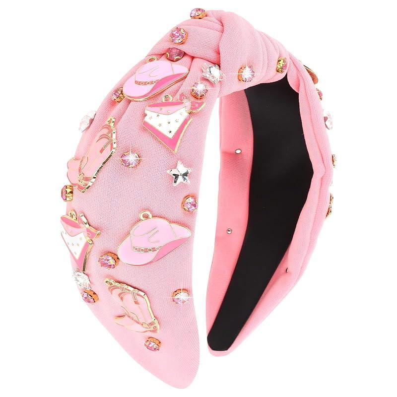 YARIEW Western Cowgirl Headbands for Women - Rhinestone Jeweled Knotted Top Knot Headband for Women Hair Accessories for for Cowgirl Western розовый