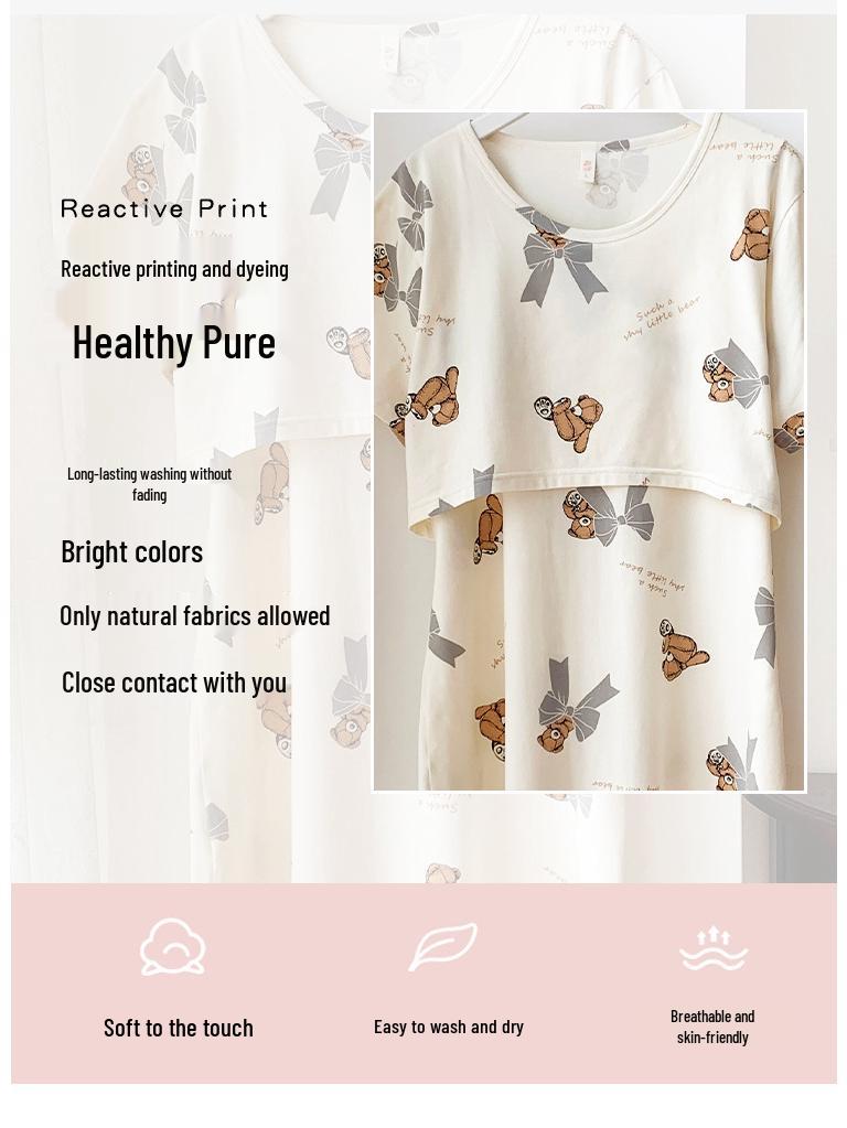 Pure Cotton Short Sleeve Nightgown for Pregnant & Postpartum Women - Breastfeeding Friendly