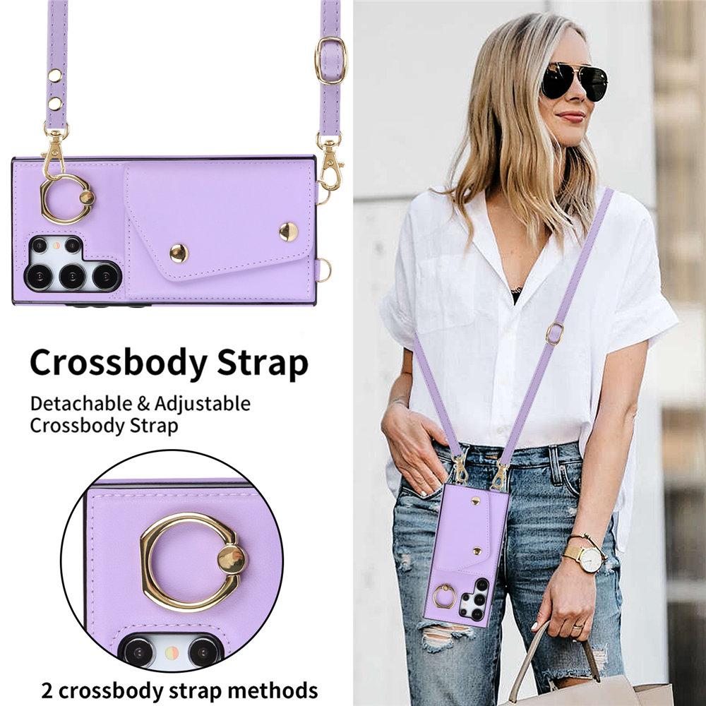 Crossbody Ring Geldbörse Lederhülle für Samsung Galaxy S24 Ultra S23 Plus S22 S21 Note 20 A55 A54 A15 A25 A53 A14 Lanyard Hülle